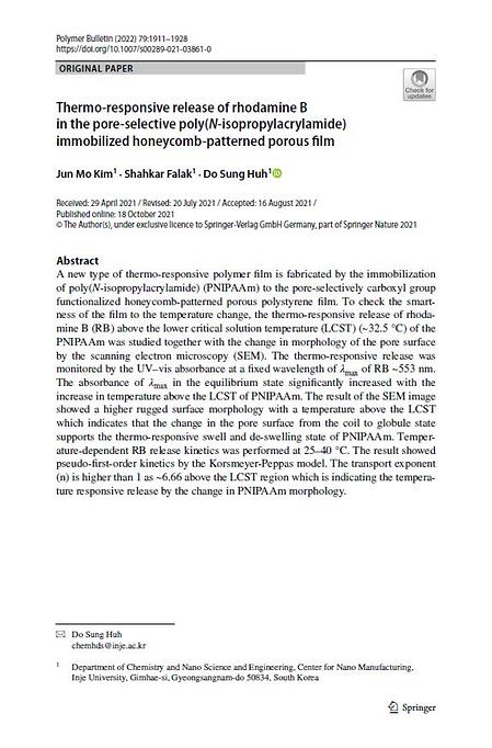 [허도성 교수님] 2021, Thermo‑responsive release of rhodamine B in the pore‑selective poly···