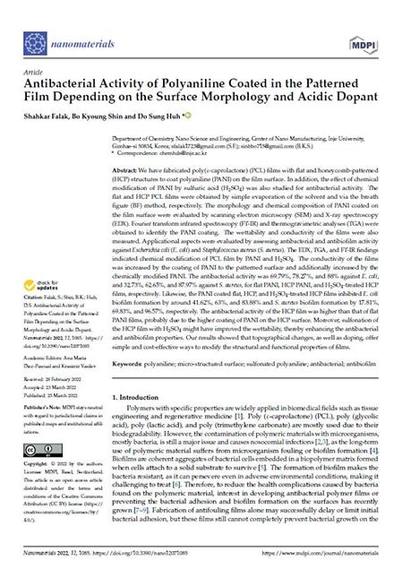 [허도성 교수님] 2022, Antibacterial Activity of Polyaniline Coated in the Patterned Film···